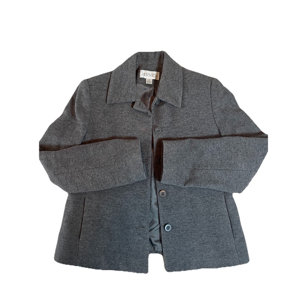 Casual Corner Sz 8 Grey Jacket Wool Cashmere Button Lined Blazer Coat Vintage